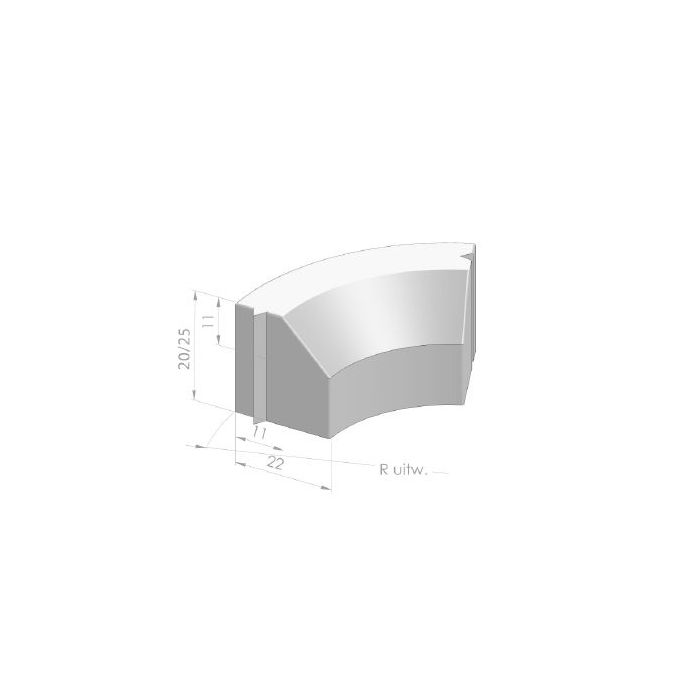 RWS-bochtband 11/22x(20/25)*x(78,5/83,2)*cm R=0.5 inw zwart