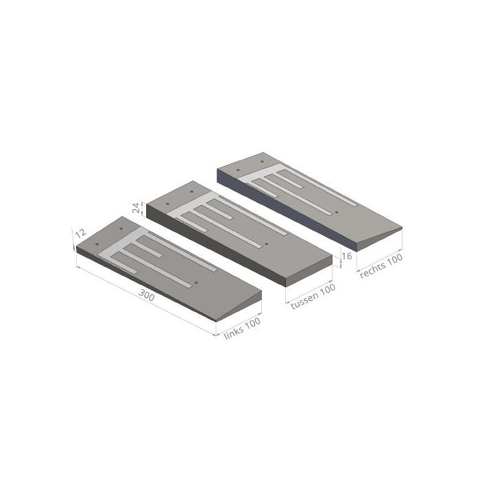 Verkeersdrempel eindmodel 16/24x100x300cm (50km/h) zwart/wit links