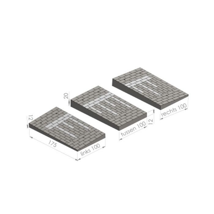 Verkeersdrempel eindmodel met keiformaat motief 12/20x100x175cm (30km/h) zwart/wit rechts