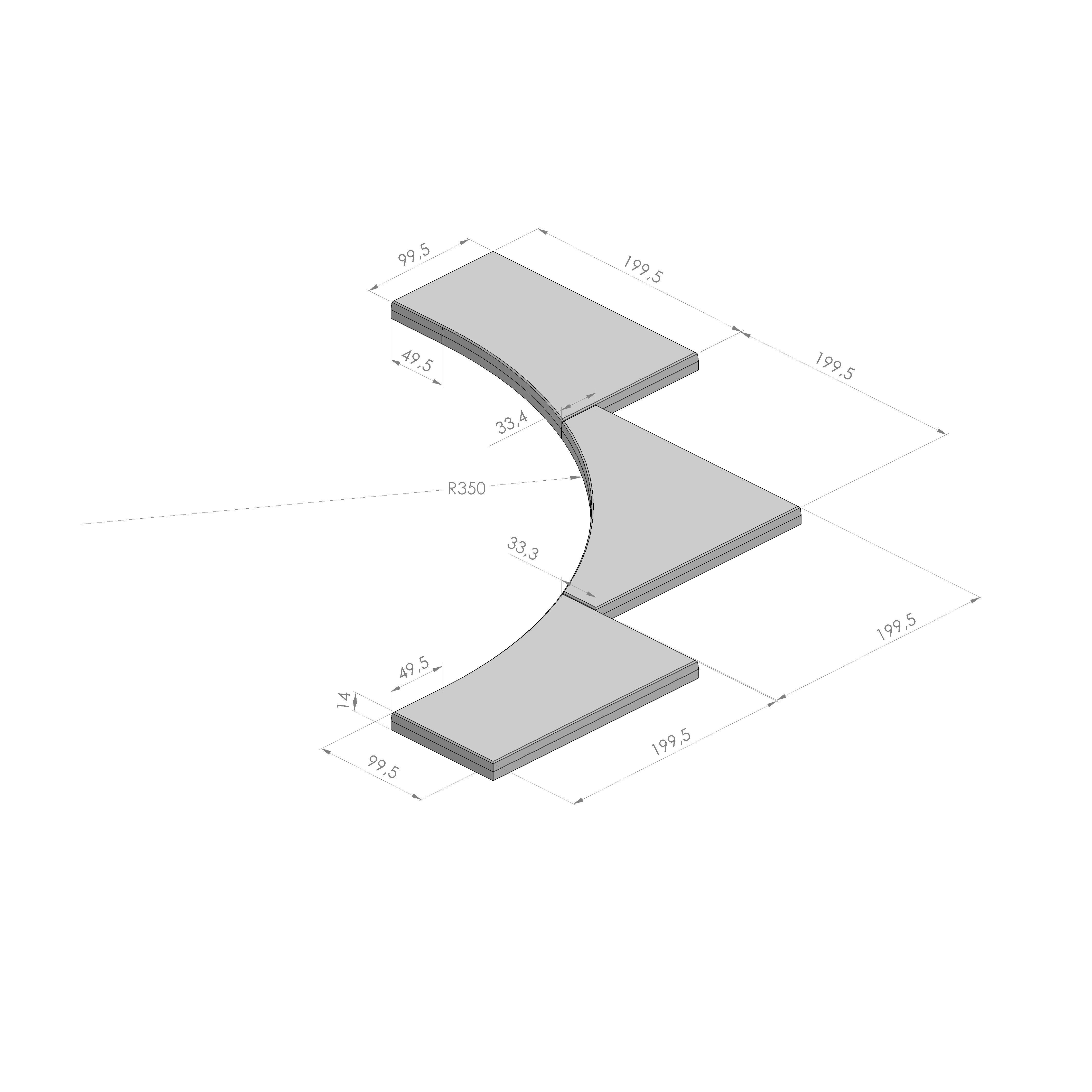 Transcon sportplaat hoekoplossing ZHR EN 200x133/99,5x14cm grijs RAS rechts R=3,5