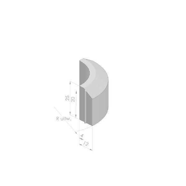 Rijwielpadbochtband 4/12x25x78,5cm R=10 uitw zwart