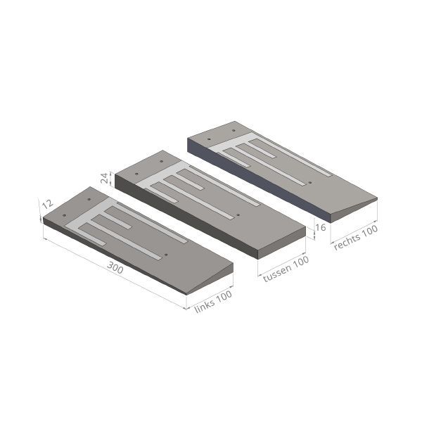 Verkeersdrempel eindmodel 16/24x100x300cm (50km/h) zwart/wit links