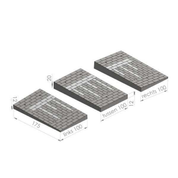 Verkeersdrempel met keiformaat motief 12/20x100x175cm (30km/h) zwart/wit