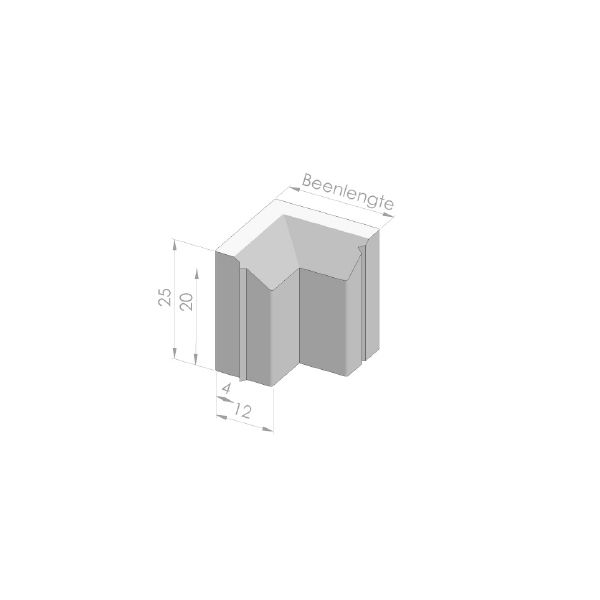 Rijwielpadhoekband 4/12x25cm  90º inw zwart
