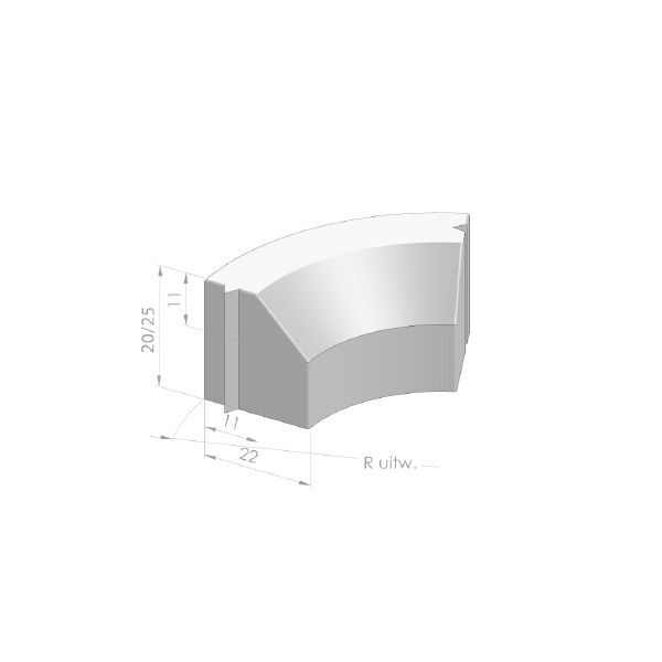 RWS-bochtband 11/22x(20/25)*x(78,5/83,2)*cm R=0.5 inw zwart