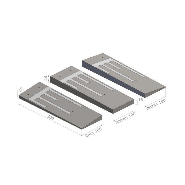 Verkeersdrempel eindmodel 16/24x100x300cm (50km/h) grijs/wit links