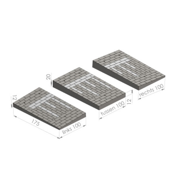 Verkeersdrempel eindmodel met keiformaat motief 12/20x100x175cm (30km/h) zwart/wit rechts